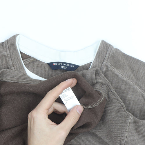 Marks and Spencer Blue Harbour Men Brown Cotton V-Neck Jumper Small