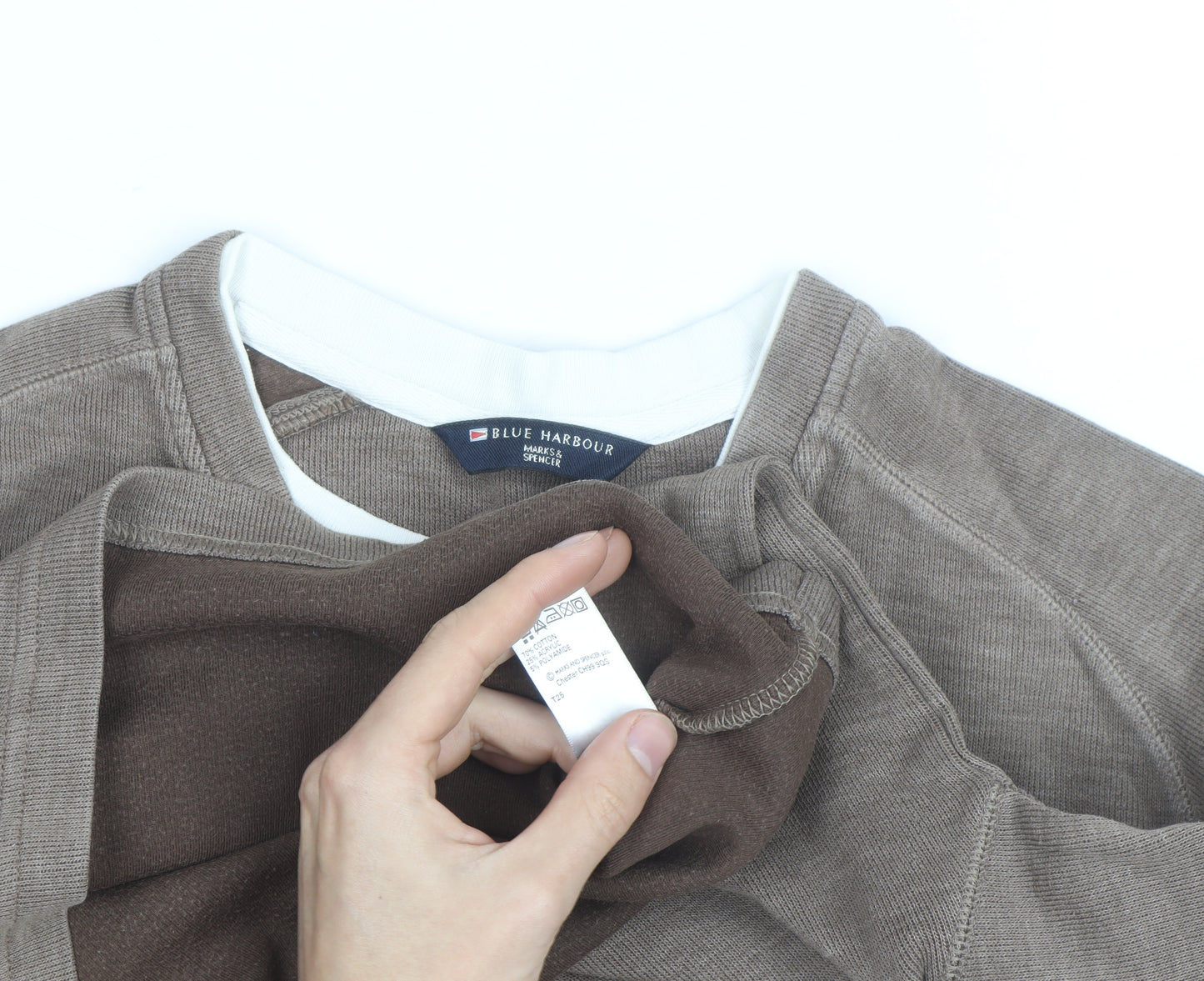 Marks and Spencer Blue Harbour Men Brown Cotton V-Neck Jumper Small