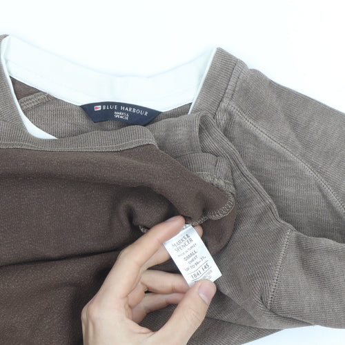 Marks and Spencer Blue Harbour Men Brown Cotton V-Neck Jumper Small