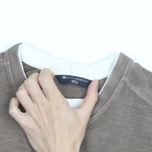 Marks and Spencer Blue Harbour Men Brown Cotton V-Neck Jumper Small