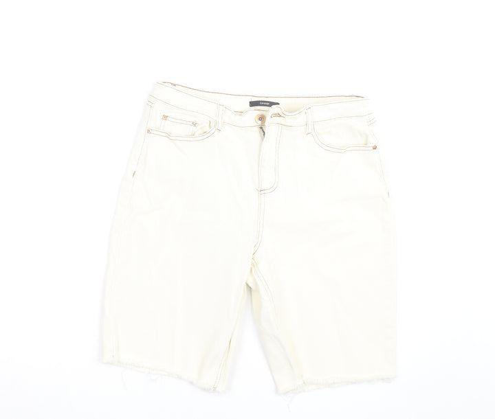 George Women’s Ivory Denim Bermuda Shorts Size 12 Cotton Blend