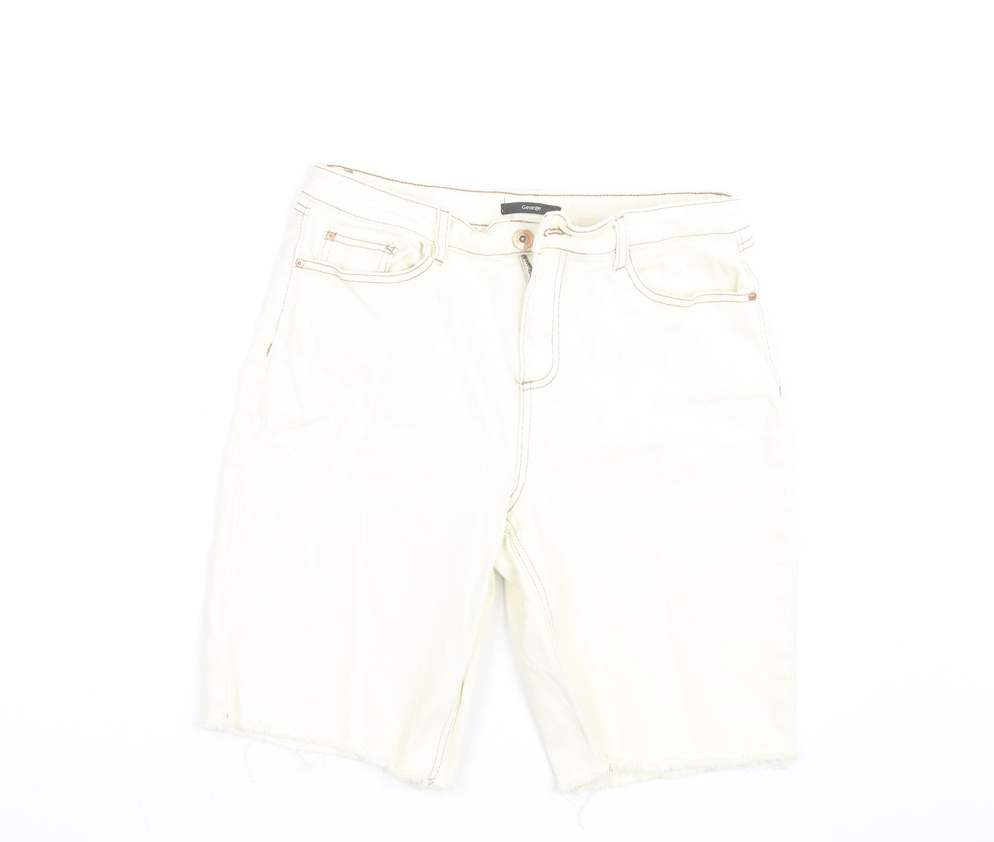 George Women’s Ivory Denim Bermuda Shorts Size 12 Cotton Blend
