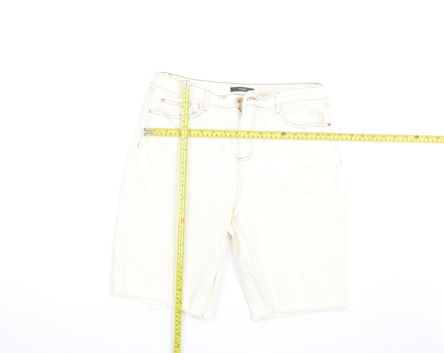 George Women’s Ivory Denim Bermuda Shorts Size 12 Cotton Blend