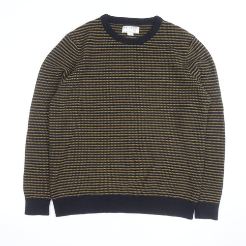 F&F Men’s Blue Striped Wool Blend Crew Neck Jumper Size M