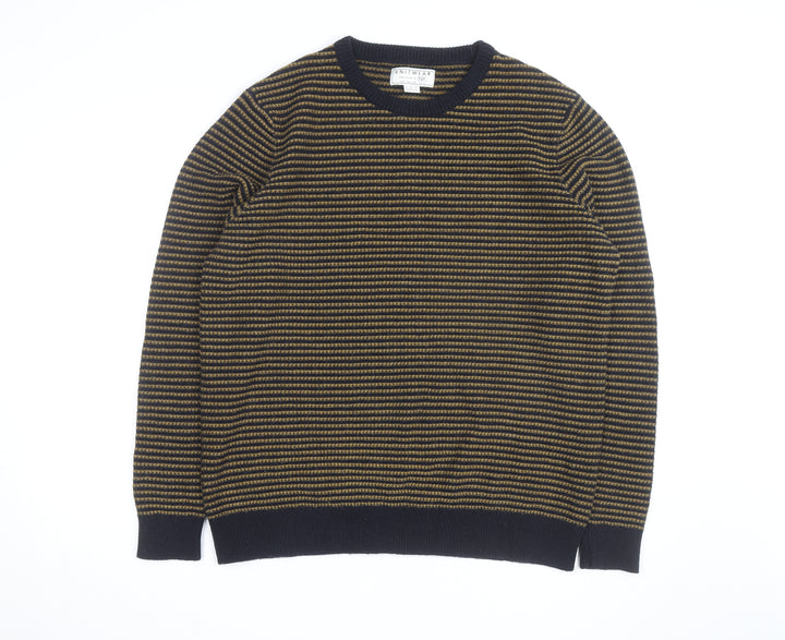 F&F Men’s Blue Striped Wool Blend Crew Neck Jumper Size M