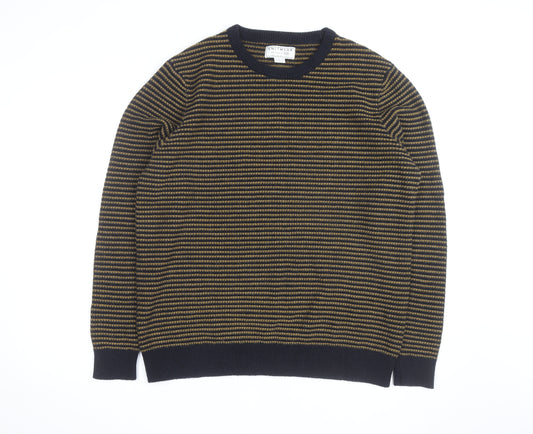 F&F Men’s Blue Striped Wool Blend Crew Neck Jumper Size M