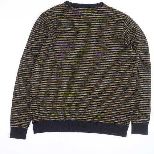 F&F Men’s Blue Striped Wool Blend Crew Neck Jumper Size M