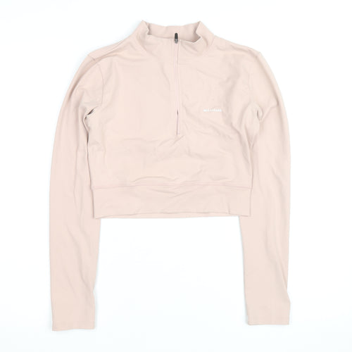 NKD Apparel Women’s Beige Cropped 1/4 Zip Long Sleeve Active Top M