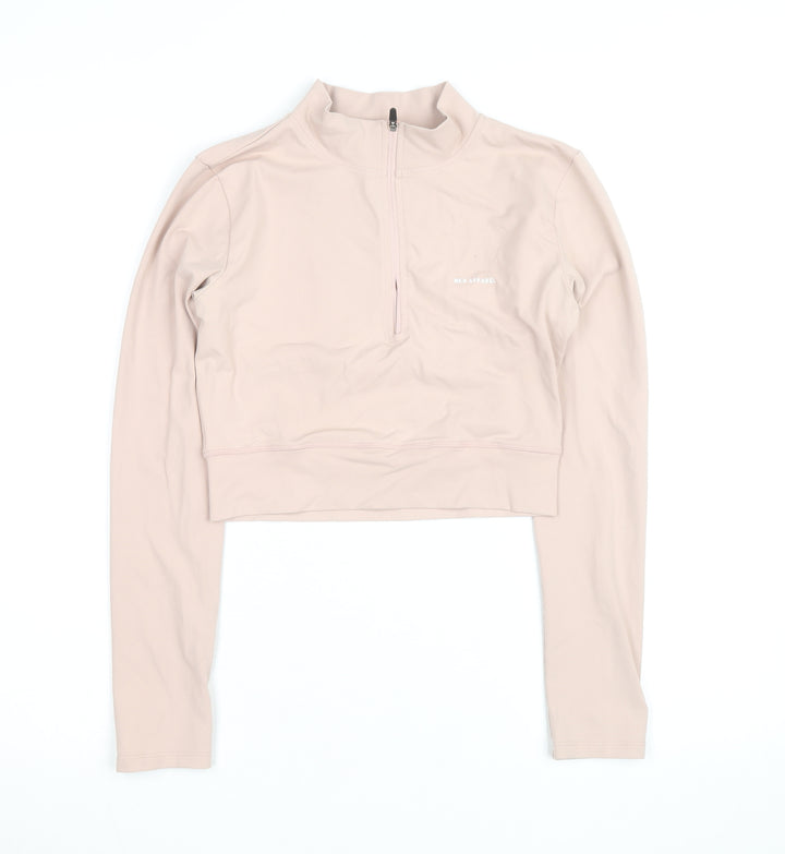 NKD Apparel Women’s Beige Cropped 1/4 Zip Long Sleeve Active Top M