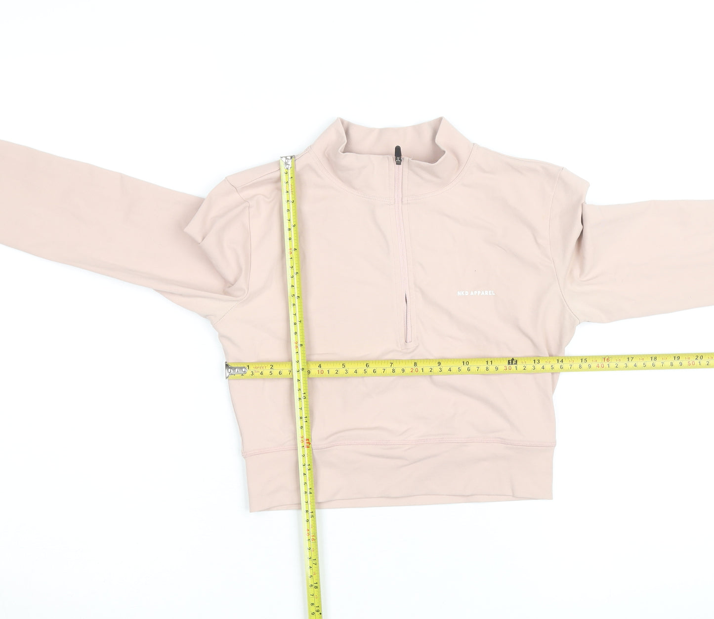 NKD Apparel Women’s Beige Cropped 1/4 Zip Long Sleeve Active Top M
