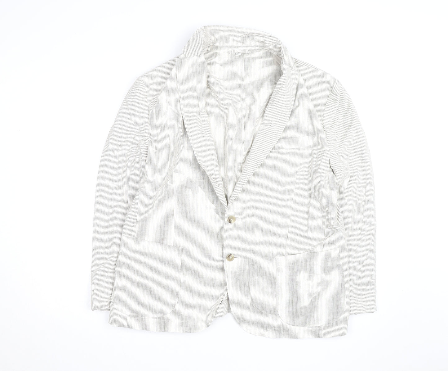Marks and Spencer Men's Beige Striped Linen Cotton Blazer M
