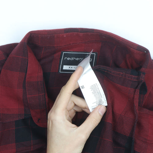 Red Herring Men's Red Black Plaid Flannel Button-Up Shirt 2XL