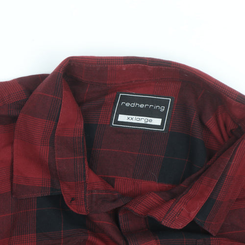 Red Herring Men's Red Black Plaid Flannel Button-Up Shirt 2XL