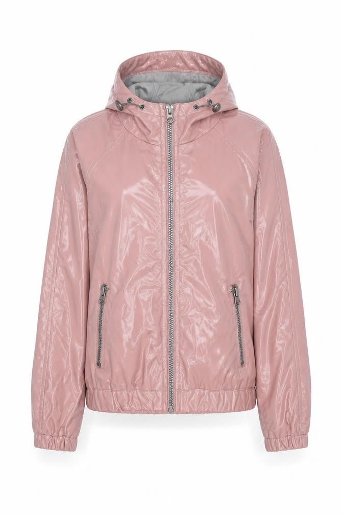 Front view of Missguided Women’s Pink Hooded Windbreaker Jacket, size UK 4