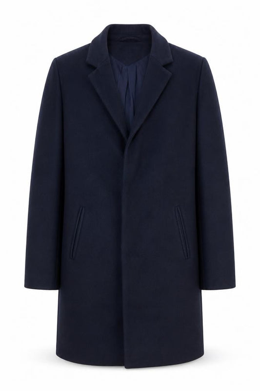 Front view of VILA unisex adults blue mid-length wool blend overcoat m