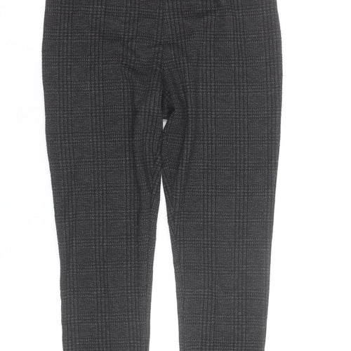Marks and Spencer Women's Grey Check Slim Fit Stretch Trousers Size 10