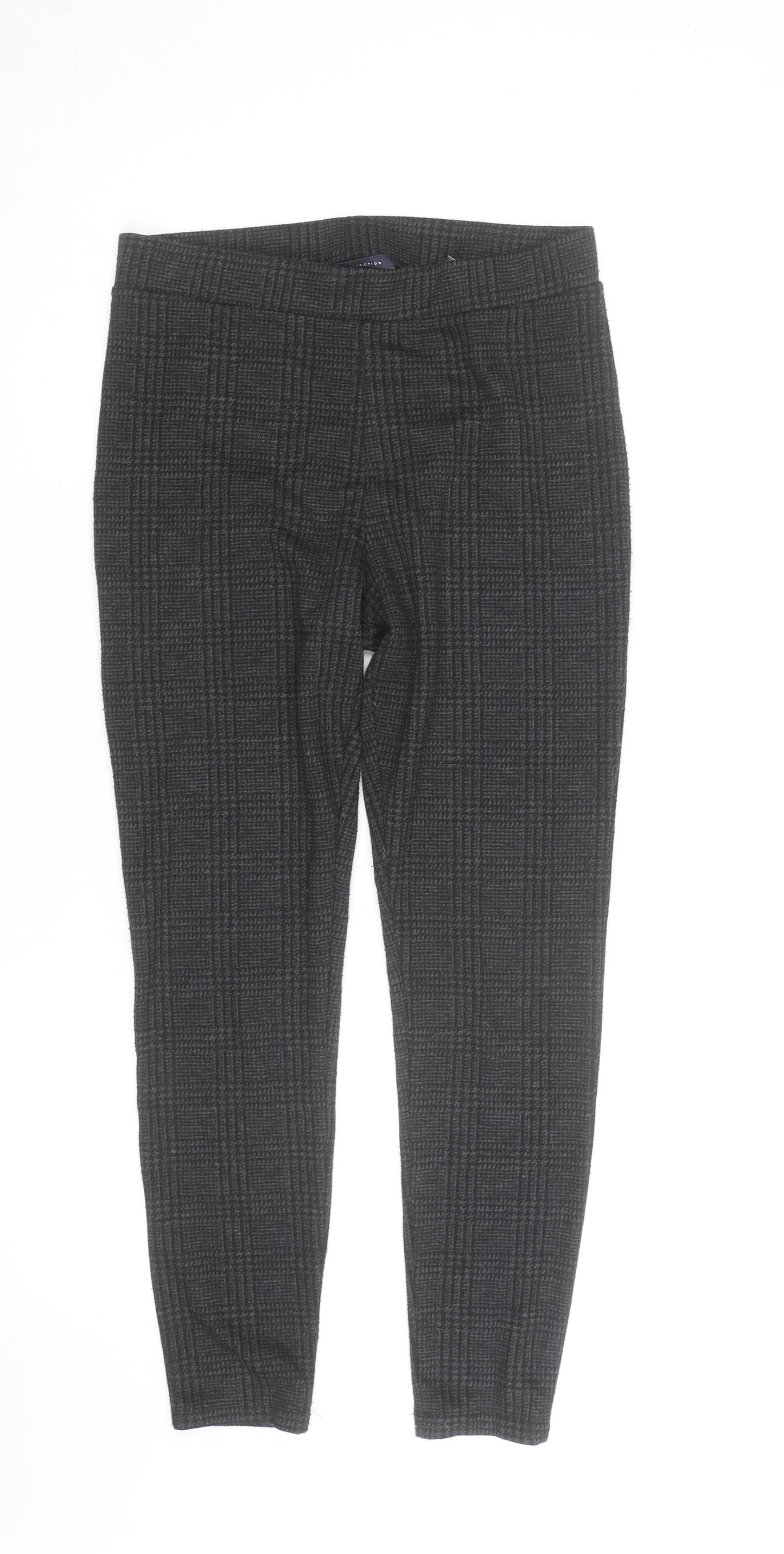 Marks and Spencer Women's Grey Check Slim Fit Stretch Trousers Size 10