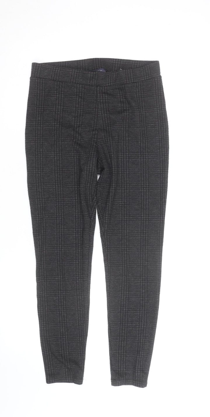 Marks and Spencer Women's Grey Check Slim Fit Stretch Trousers Size 10