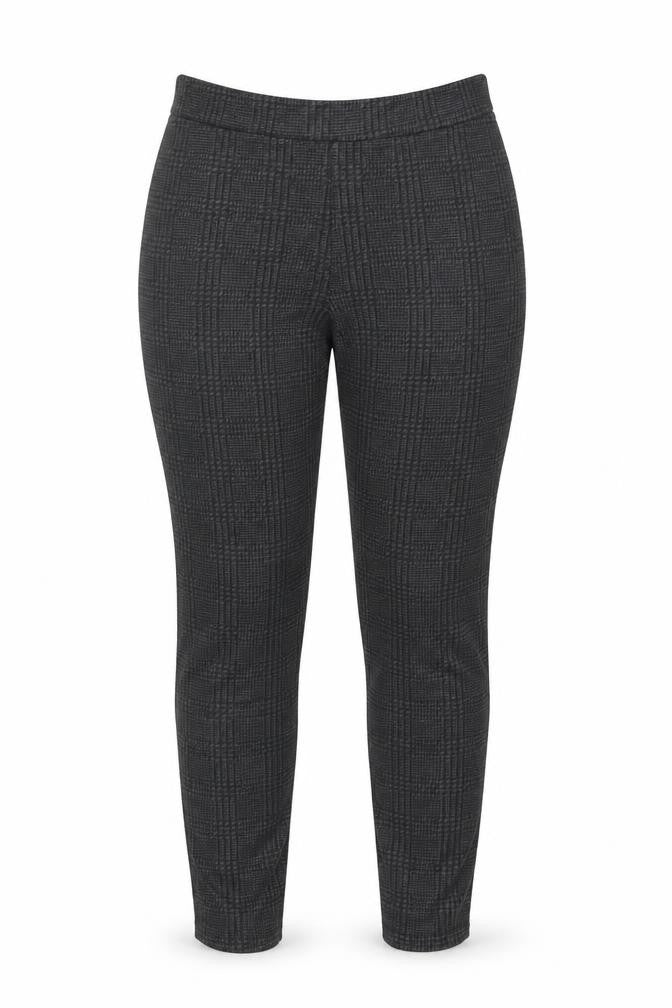 Front view of Marks & Spencer Women's Grey Check Slim Fit Stretch Trousers, size 10