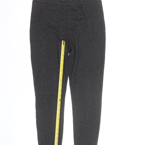 Marks and Spencer Women's Grey Check Slim Fit Stretch Trousers Size 10