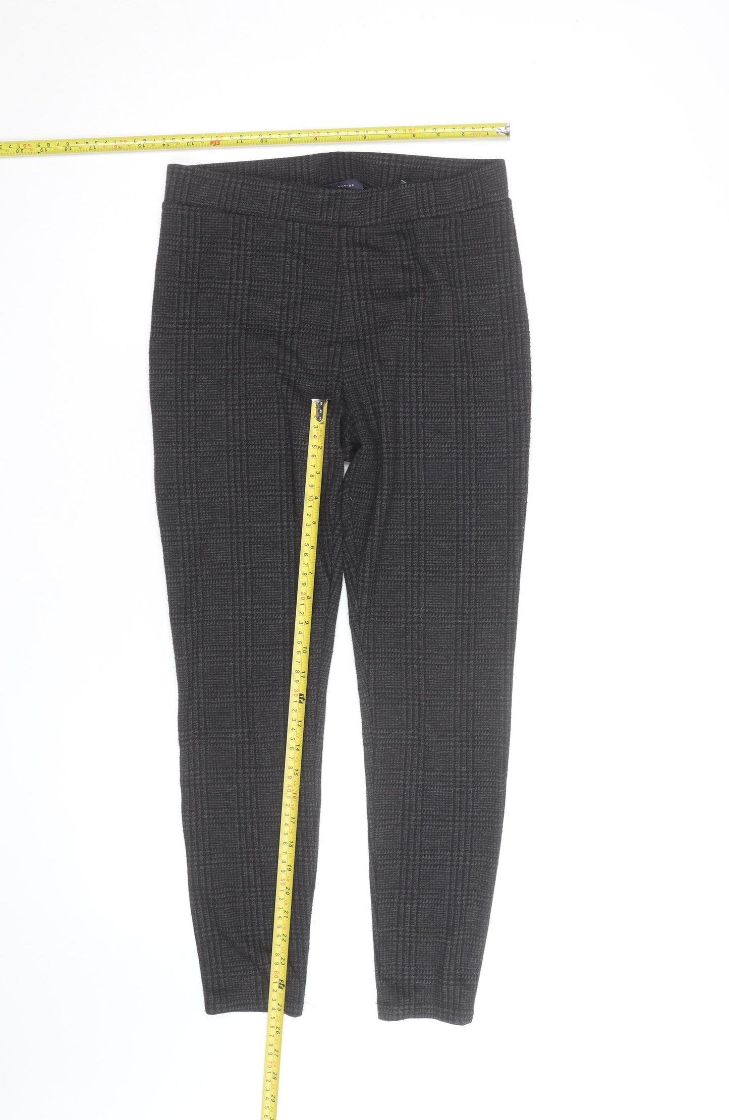 Marks and Spencer Women's Grey Check Slim Fit Stretch Trousers Size 10