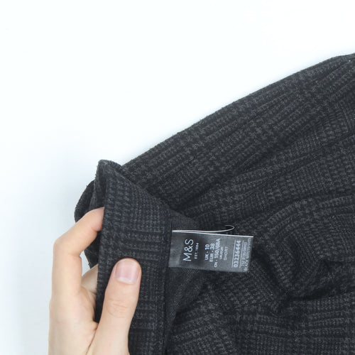Marks and Spencer Women's Grey Check Slim Fit Stretch Trousers Size 10