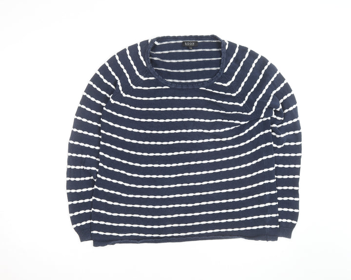 Soon Women's Blue White Striped Cotton Jumper Size 16