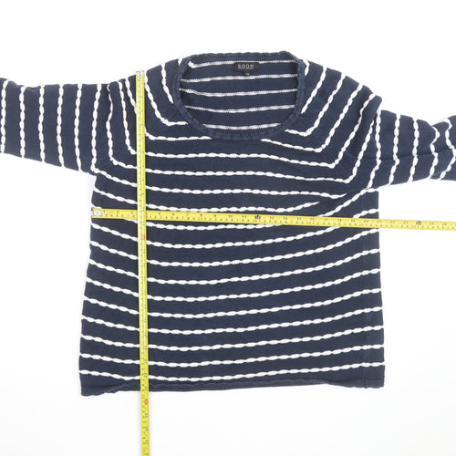 Soon Women's Blue White Striped Cotton Jumper Size 16