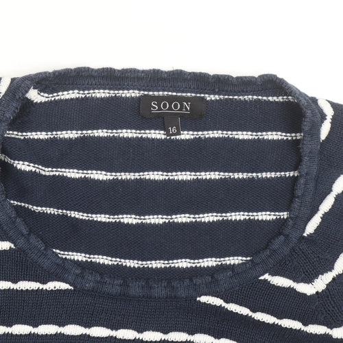 Soon Women's Blue White Striped Cotton Jumper Size 16