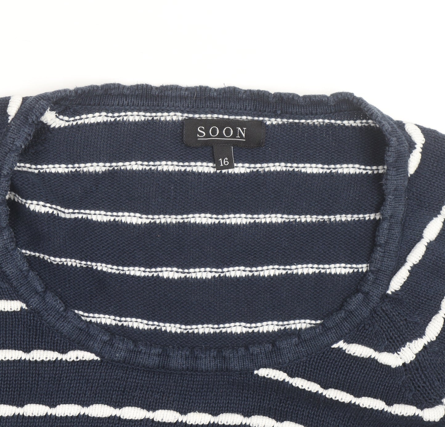 Soon Women's Blue White Striped Cotton Jumper Size 16