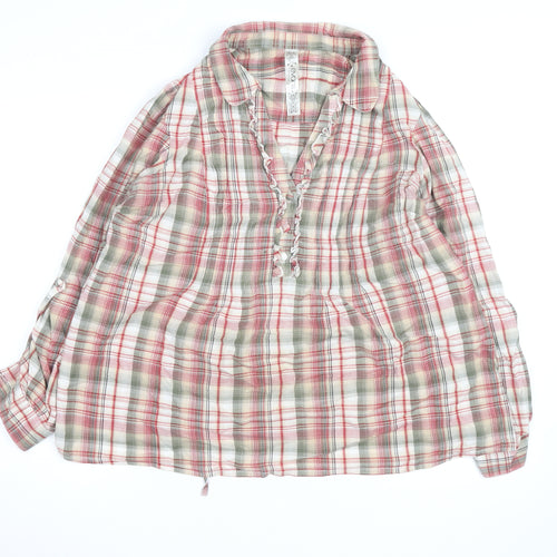 Evans Womens Plus Size 22 Multicoloured Checked Tunic Blouse V-Neck Cotton