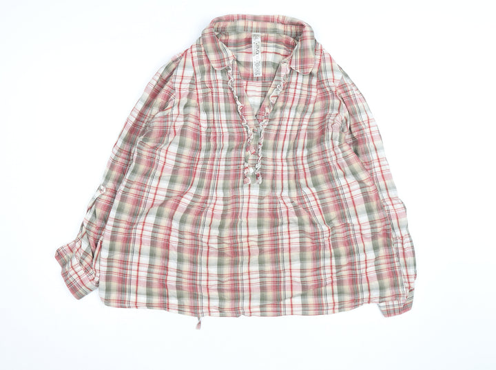 Evans Womens Plus Size 22 Multicoloured Checked Tunic Blouse V-Neck Cotton