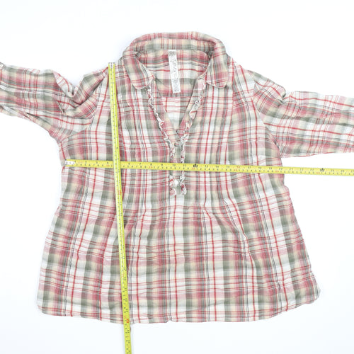 Evans Womens Plus Size 22 Multicoloured Checked Tunic Blouse V-Neck Cotton