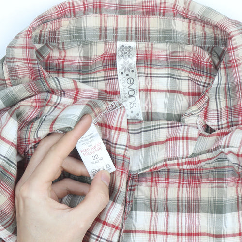 Evans Womens Plus Size 22 Multicoloured Checked Tunic Blouse V-Neck Cotton