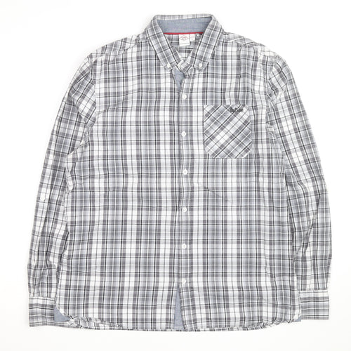 Lee Cooper Men's Grey Plaid Cotton Button-Up Shirt L