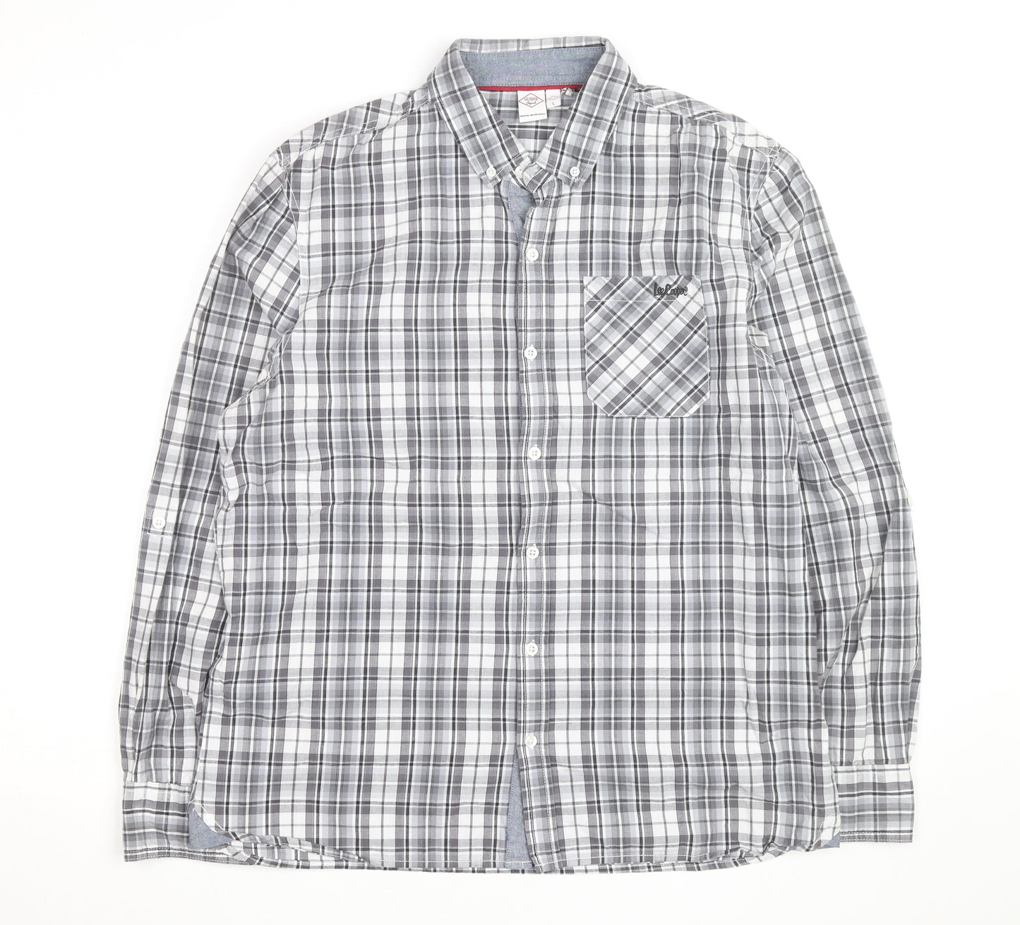 Lee Cooper Men's Grey Plaid Cotton Button-Up Shirt L