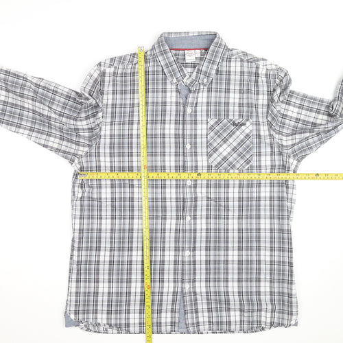 Lee Cooper Men's Grey Plaid Cotton Button-Up Shirt L