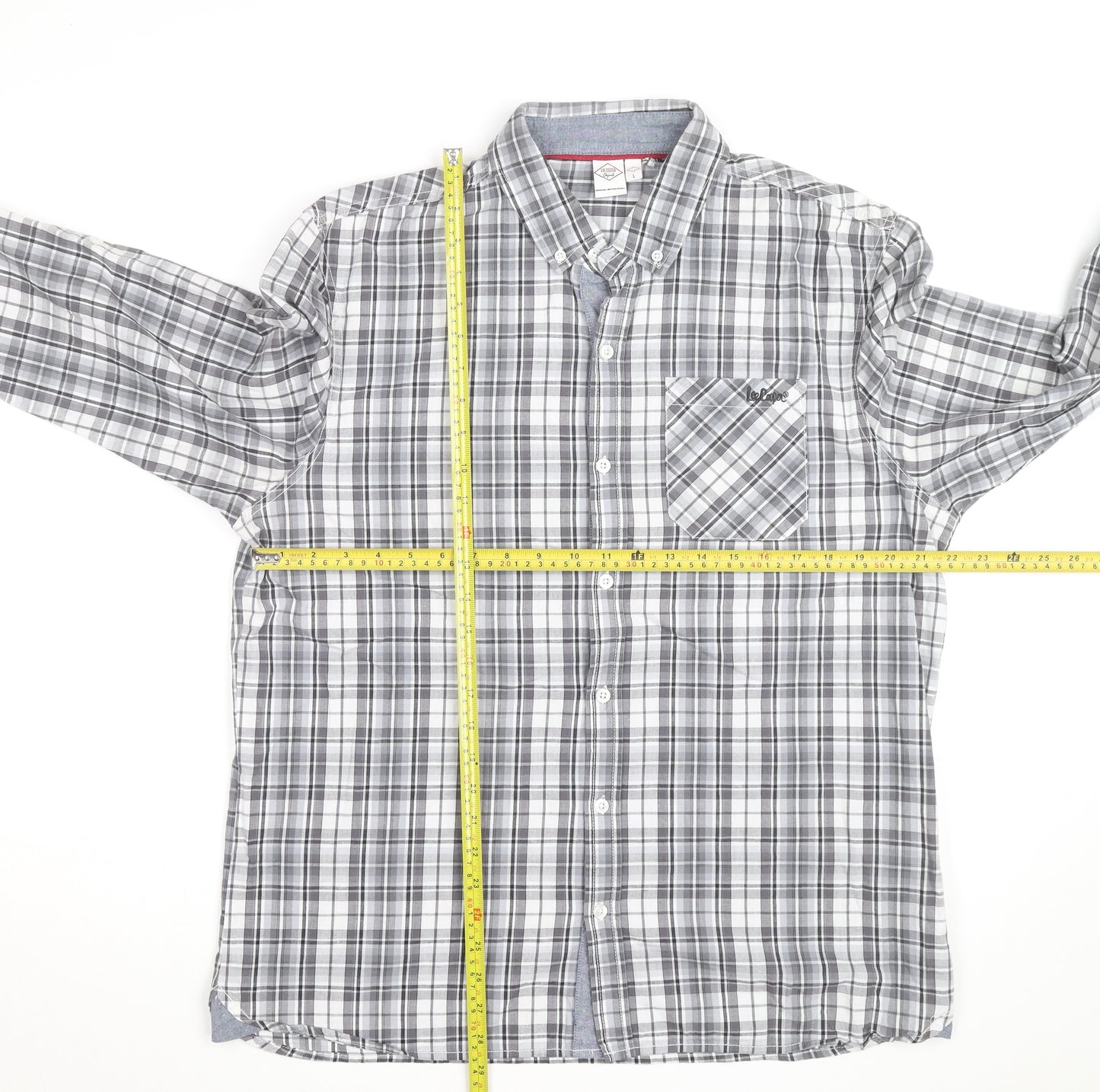 Lee Cooper Men's Grey Plaid Cotton Button-Up Shirt L