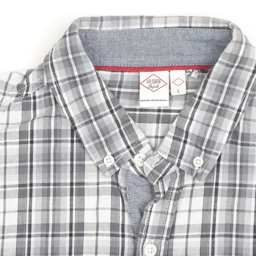 Lee Cooper Men's Grey Plaid Cotton Button-Up Shirt L