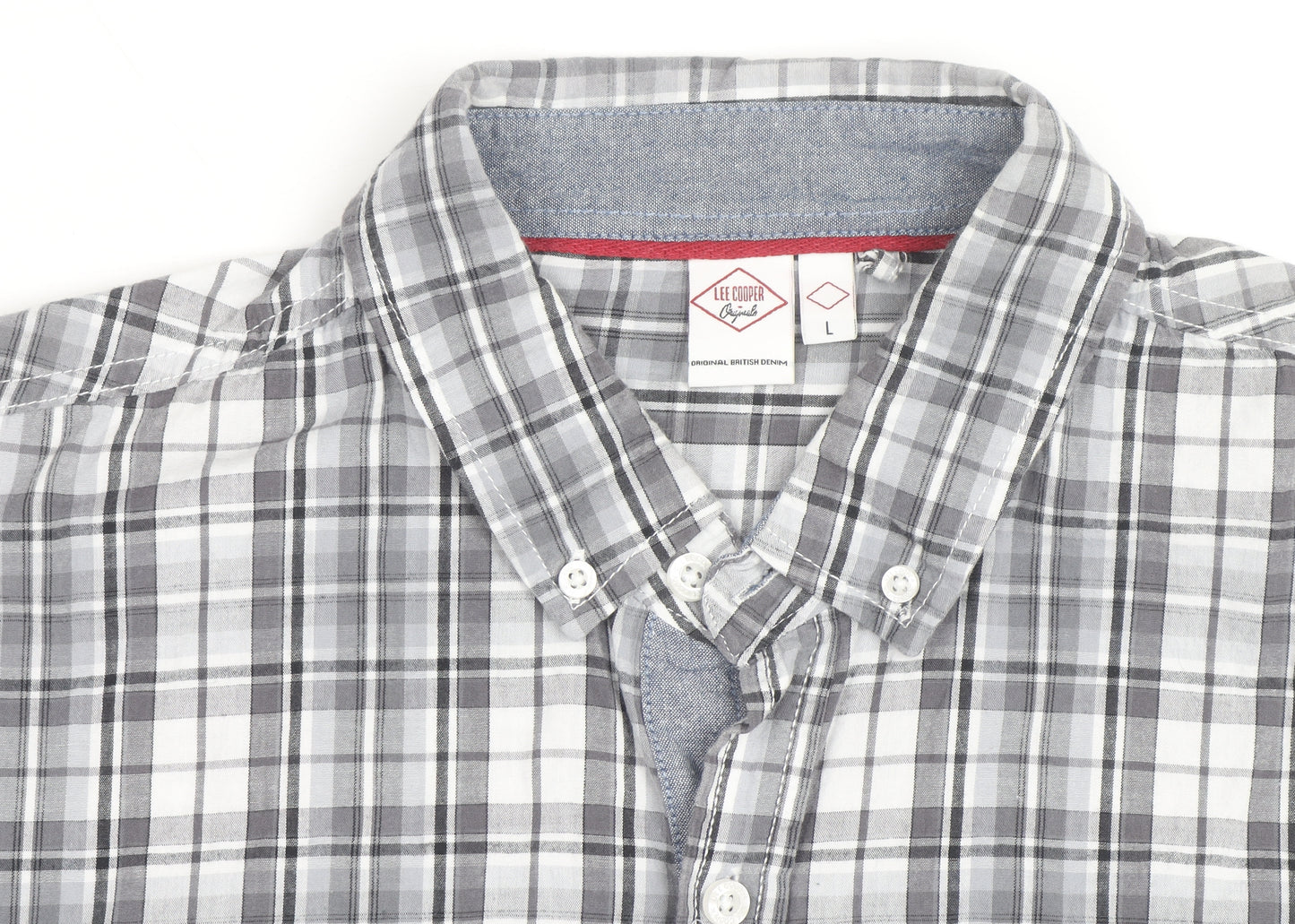 Lee Cooper Men's Grey Plaid Cotton Button-Up Shirt L