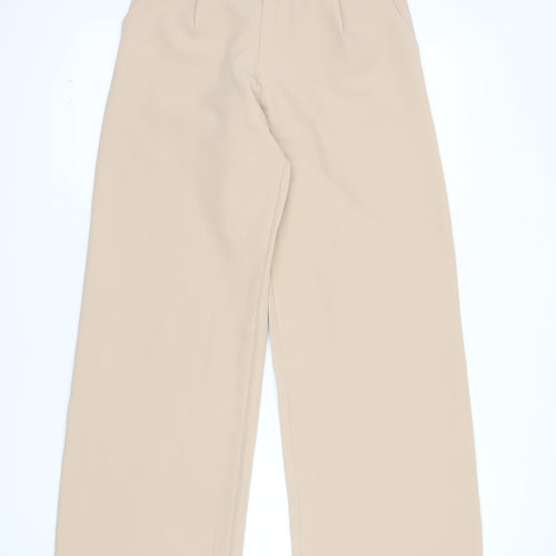 Boohoo Womens Beige Wide-Leg Crepe Trousers Size 6