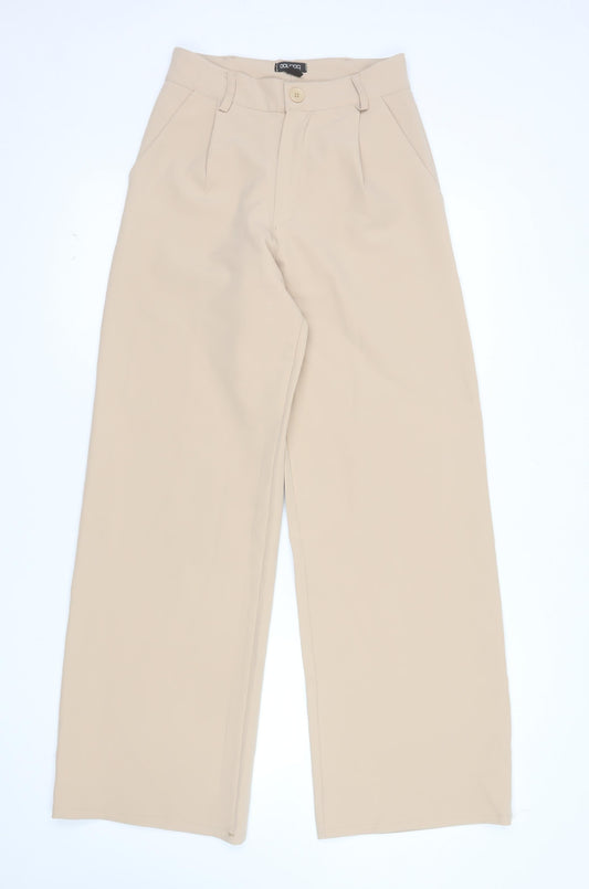 Boohoo Womens Beige Wide-Leg Crepe Trousers Size 6