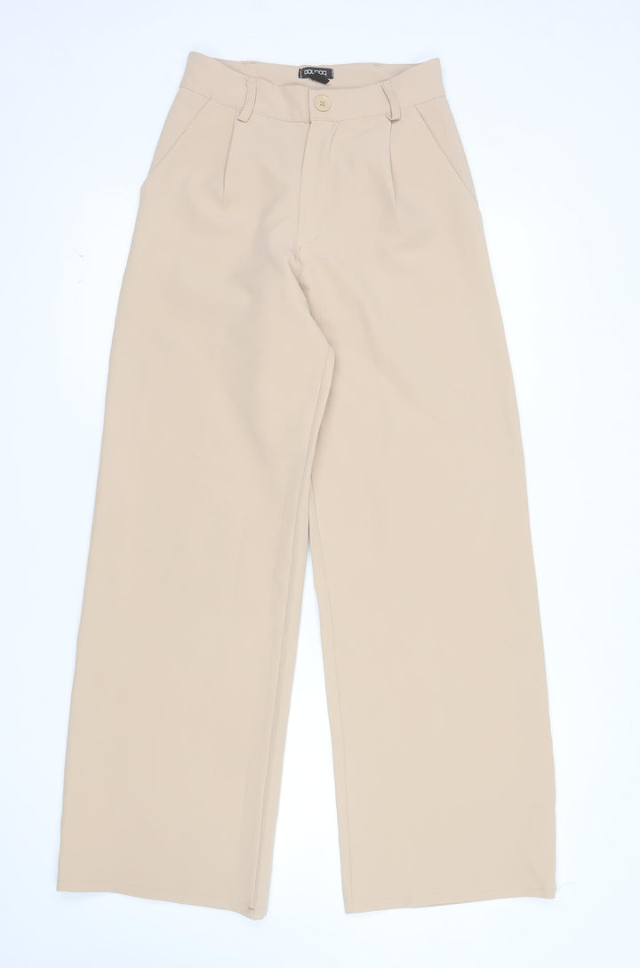 Boohoo Womens Beige Wide-Leg Crepe Trousers Size 6