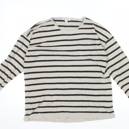Billabong Womens Beige Black Striped Long Sleeve Pullover Jumper Size 10