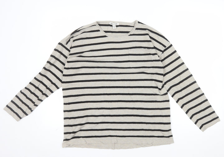 Billabong Womens Beige Black Striped Long Sleeve Pullover Jumper Size 10
