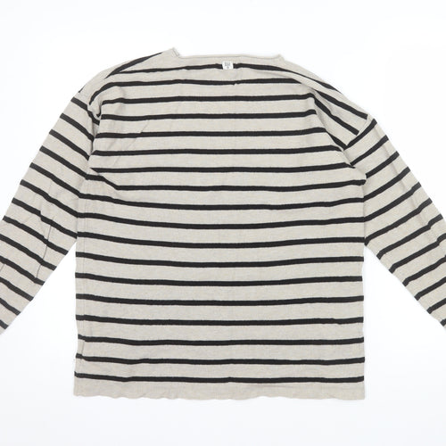 Billabong Womens Beige Black Striped Long Sleeve Pullover Jumper Size 10