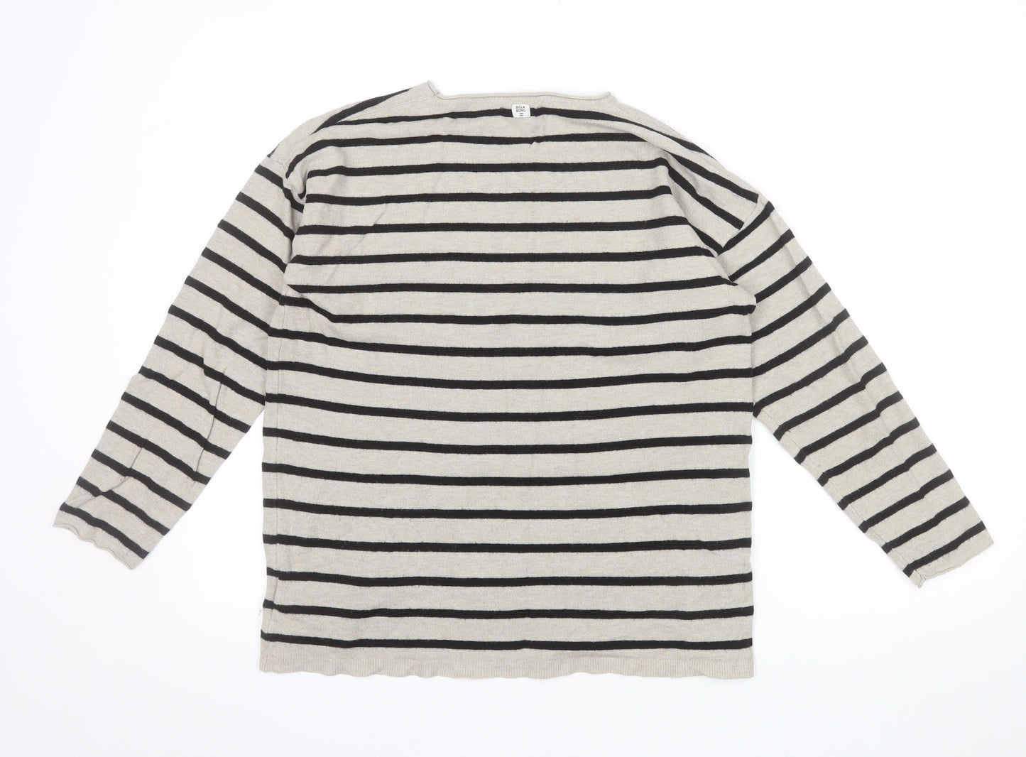 Billabong Womens Beige Black Striped Long Sleeve Pullover Jumper Size 10
