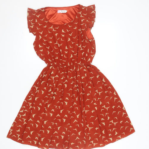 Shikha London Women’s Red Bird Print Ruffle Fit & Flare Dress M