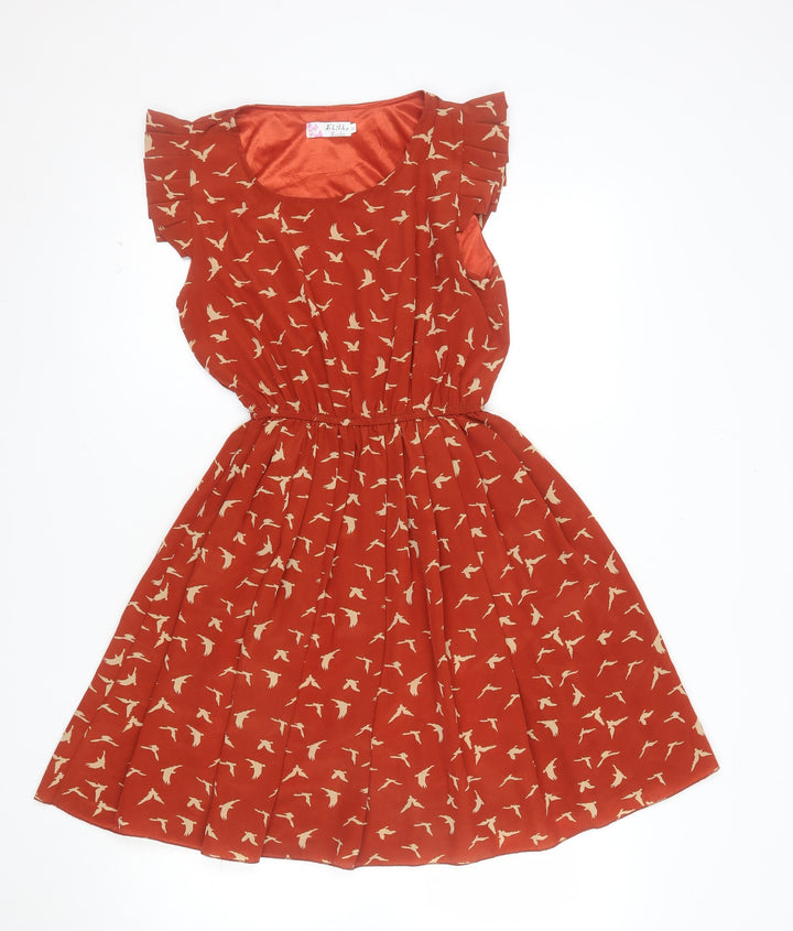 Shikha London Women’s Red Bird Print Ruffle Fit & Flare Dress M