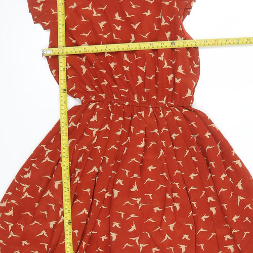 Shikha London Women’s Red Bird Print Ruffle Fit & Flare Dress M